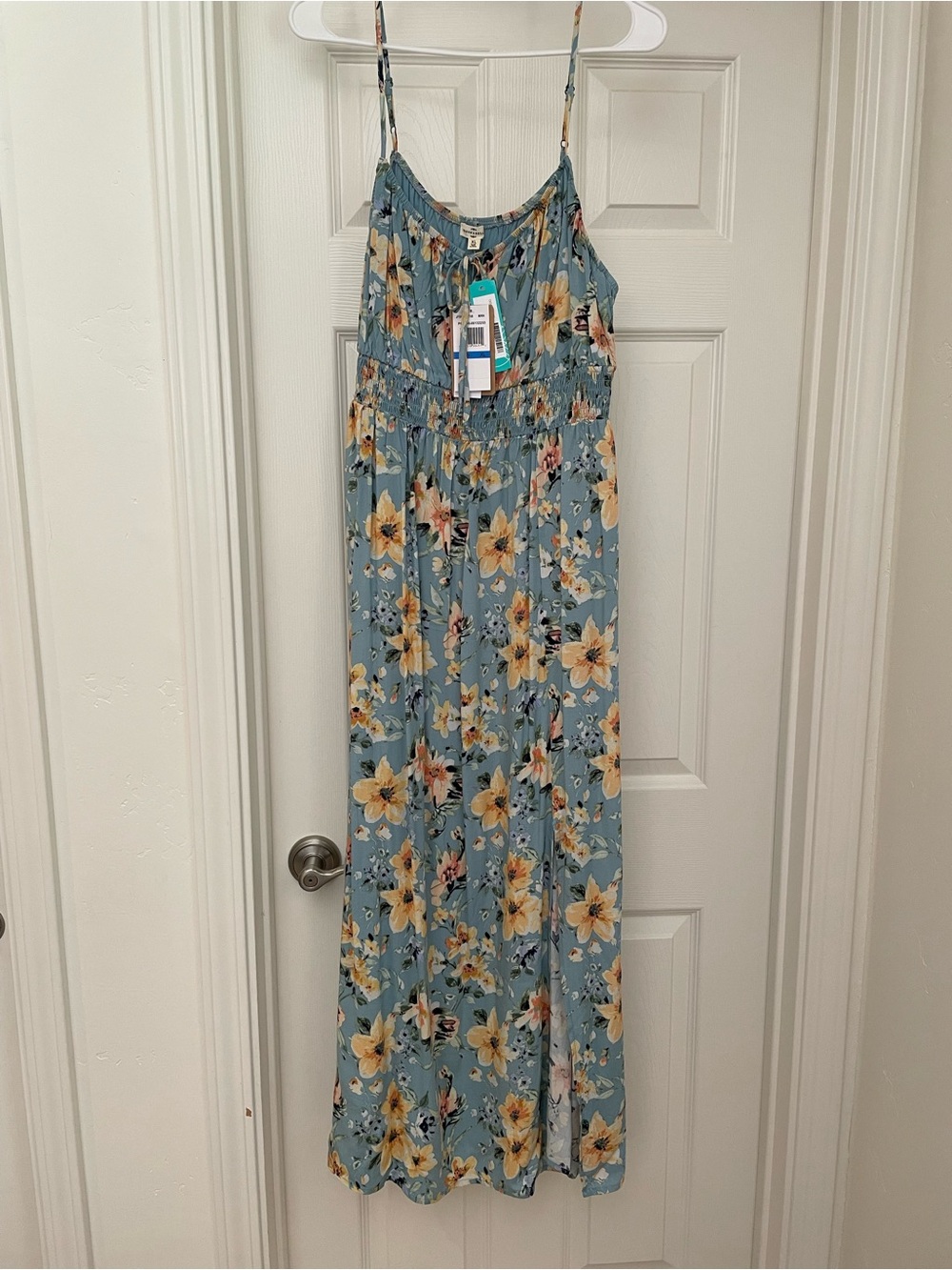 Floral Blue Maxi Dress with Spaghetti Straps